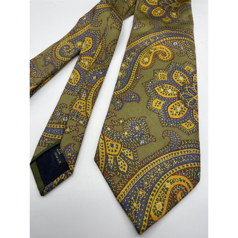 Etro Milano Mens Silk Tie Olive Green Paisley Made in Italy Necktie